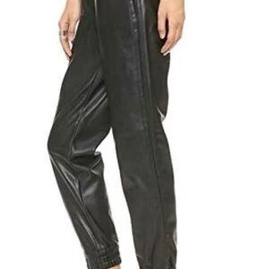 Club Monaco Black Lambskin Leather Jogger Pants - Elastic Waist